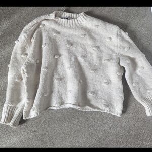 Zara Cozy White Knit Sweater with pom pom details